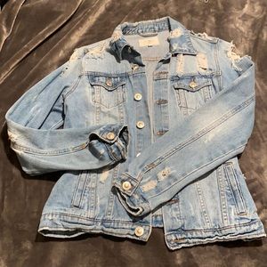 Light  wash distressed jean jacket